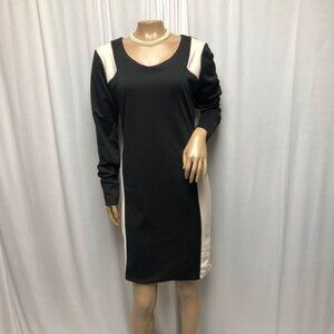 Corey P Dress Womens Size 10 Black Beige Colorblock Zipper Back Stretchy Sheath